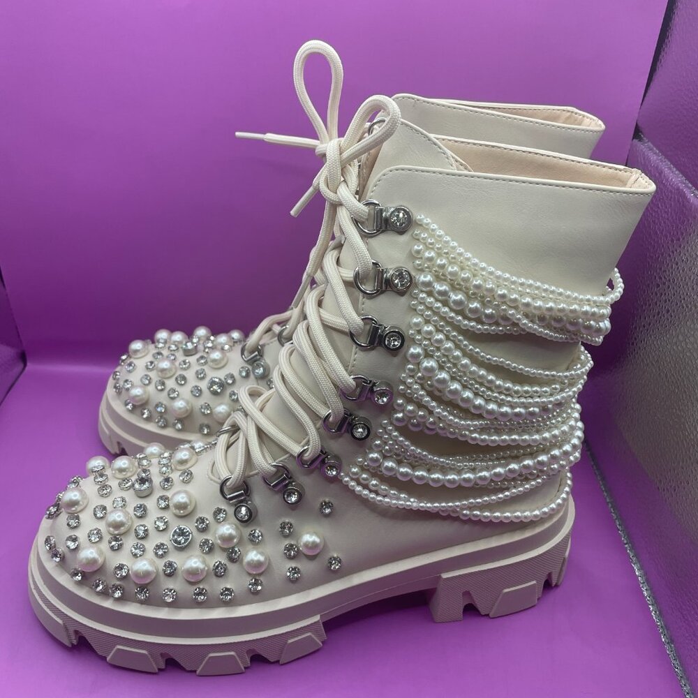 AZALEA WANG PEARL COMBAT BOOTS (7.5) - Picture 6 of 12